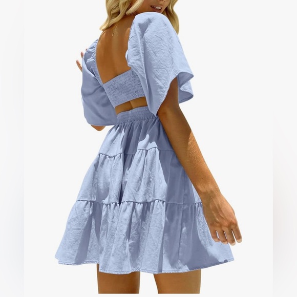 Velvet Blue Ruffle Dress - Picture 3 of 5